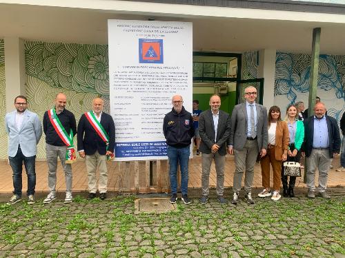 L'assessore con delega alla Protezione civile del Friuli Venezia Giulia Riccardo Riccardi a Forgaria nel Friuli per l'inaugurazione della rinnovata palestra scolastica.